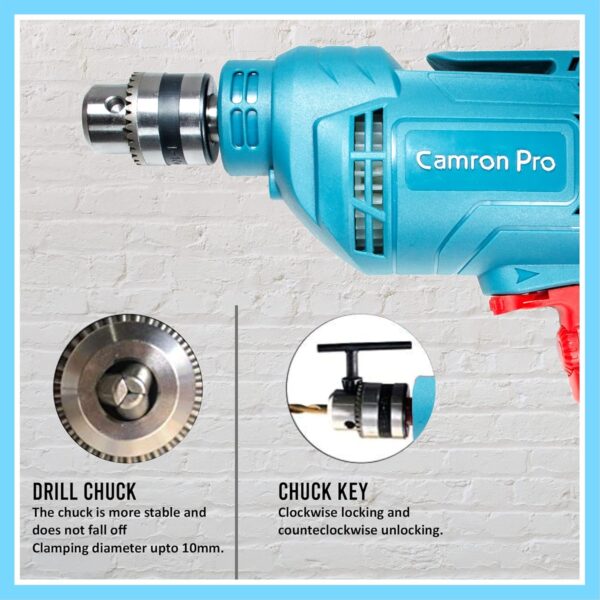 Camron Pro 220 V Corded Electric Professional Drill Machine 450-watt 10mm 0-3300 rpm (Blue) - Image 3